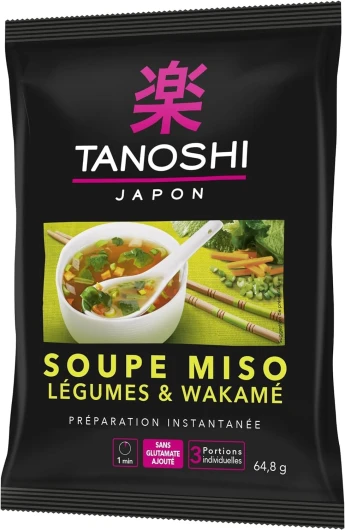 Soupe Miso Légumes & Wakamé - Soupe Instantanée - 3 Personnes - Sans Glutamate Ajouté - 64,8 g Légumes & Wakamé - 65 Gr