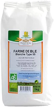 MOULIN DES MOINES - Farine De Blé Bio Blanche T55 1Kg 1 kg (Lot de 1)