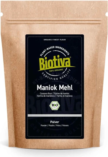 Farine de manioc bio 1kg - bot - Manihot esculenta - substitut de farine sans gluten - haute teneur en amidon - idéal pour le pain et les petits pains - 100% végétalien - Biotiva