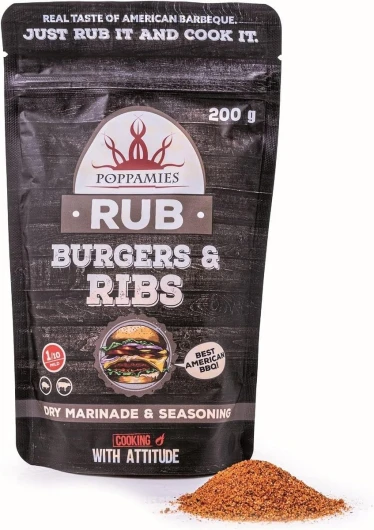 Burger's & Ribs BBQ Rub - Assaisonnement BBQ 100% Naturel - Marinade Sèche et Assaisonnement Parfait pour le Bœuf et le Porc - Idéal au Grill - Meilleur Barbecue Américain -Grand Pack (200g) Burger & Ribs Rub