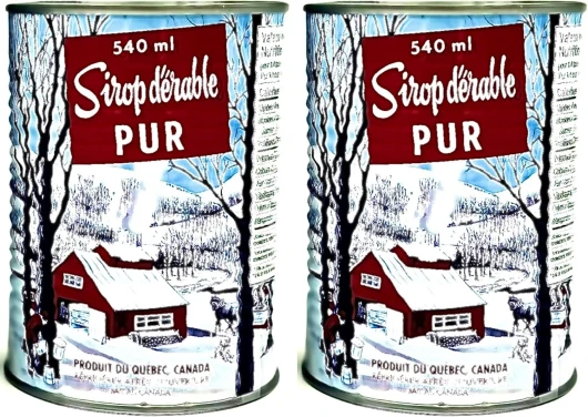 Pack de 2 conserves de Sirop d'érable Ambré du Canada - Sirop d'érable de première qualité - Canne de 540ml