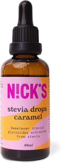 NICKS Stevia Liquide, Gouttes de stévia Arôme Caramel - Edulcorant Naturel, Zéro Calorie Substitut de Sucre - Keto, Vegan, Sans Sucre, Sans Gluten, Low carb (50 ml)