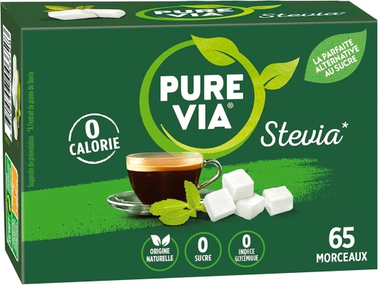 Stévia - Boîte de 65 morceaux - Zéro Calorie, Zéro Sucre - Alternative d'origine naturelle au sucre, 130g 130 g (Lot de 1)