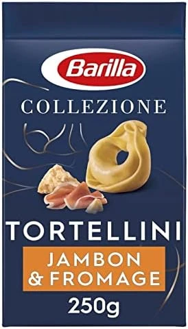 Tortellini Jambon Fromage 250g de BARILLA - Pâtes savoureuses pour une cuisine italienne authentique - Idéal pour les repas en famille ou pour recevoir - Le Lot De 4