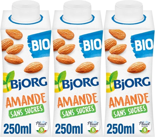 Lait d'Amande sans Sucres - Boisson Végétale Bio - Pauvre en Acide Gras Saturés - 3 x 25 cl Amande - Lot de 3 (3 x 250ml)