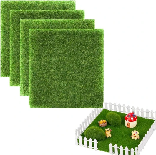 Mini Simulation Gazons,Gazon Moderne,Tapis De Pelouse Verte Artificielle,Herbe De Mousse Miniature pour Maison de Poupée Miniature pour Jardin Balcon Modèle de Construction Micro Paysage,4 Pièces