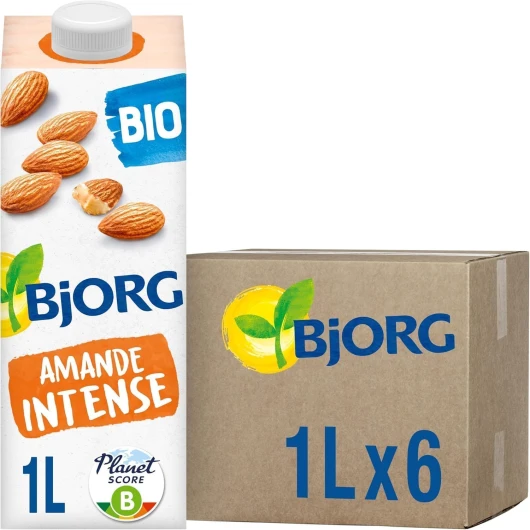 Lait d'Amande Intense Bio - Boisson 100% Végétal - Pauvre en acides gras saturés - 1 L x 6 Amande Intense - Lot de 6 (6 x 1 L)