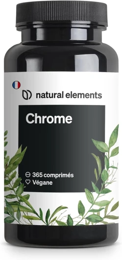 Chrome (picolinate de chrome) – hautement dosé, 200 μg – 365 comprimés – végane, sans additifs inutiles – fabriqué et contrôlé en laboratoire en Allemagne