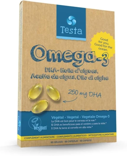 Huile d'Algues - Oméga 3 Vegan Supplément – Super concentré DHA 250 mg par capsule – Bon pour le Coeur et les Yeux – 60 gélules – 2 mois de stock