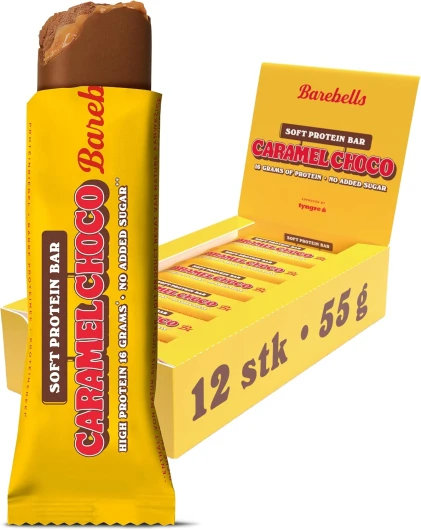 Barres protéinées - Délicieuses barres protéinées douces au chocolat - Faible en sucre, 16 grammes de protéines, sans huile de palme - Soft Bar Caramel Choco, 12 x 55 g')