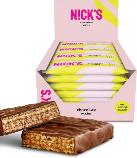 NICKS Gaufrettes au chocolat, Biscuits Sans Sucres Ajoutés, Lowcarb, Sans Gluten, 165 calories, 24 x 35g Chocolate wafer 35g (Lot de 24)