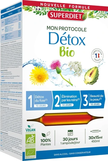 PROTOCOLE DÉTOX BIO – Détox - Programme en 3 Phases - Phytothérapie – Fabrication Française – 30 ampoules 15 ml