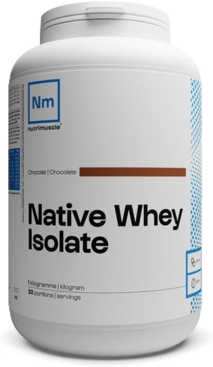 Isolat De Whey Native - 1kg Chocolat - Lait Français - Jusqu'à 85% de protéines par dose - Whey Protein - Musculation - Prise de Masse Musculaire - Nutrimuscle Chocolat 1 Kg (Lot de 1)