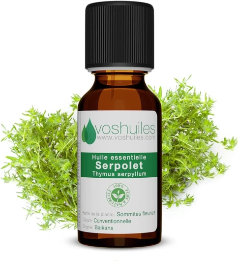 Voshuiles - Huile Essentielle Serpolet - 10ml - 100% Pure et Naturelle - HEBBD - Utilisation pour Massage Stimulant en diluant dans Huile Végétale - Traçabilité et Qualité - Entreprise Française Huile Essentielle Serpolet 10ml