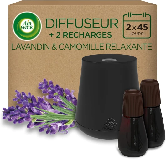 Diffuseur d’huiles Essentielles Essential Mist + 2 Recharges Parfum Lavande et Camomille