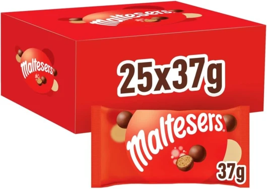 MALTESERS - Bonbons Chocolat au Lait Cœur Croquant - Grand Format - 25 Sachets de 35g 37 g (Lot de 25)