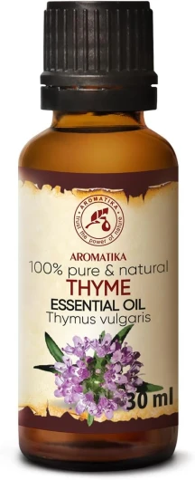 Huile Essentielle de Thym 30ml - Thymus Vulgaris Oil - Autriche - Huile de Thym Naturelle est Utilisée dans les Bains Aromatiques - Saunas - Inhalations - Massages - Soins des Cheveux et de la Peau