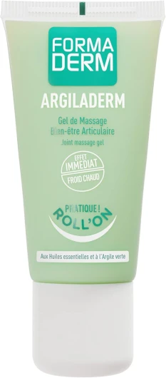 Formaderm - Gel Articulations Roll-On Argiladerm - Gel Massage à l'Argile Verte, Huiles Essentielles et Extraits de Plantes - Effet Froid Chaud Immédiat - Soulage les Douleurs Articulaires - 50 ml