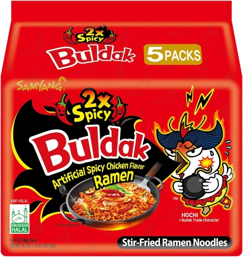 Samyang Buldak ramen de nouilles frites au poulet double épicé coréen chaud, (5x 140g) Poulet 140 g (Lot de 5)