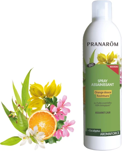 PRANARÔM - Aromaforce - Spray Assainissant Aux Huiles Essentielles Bio - Orange Douce Et Ravintsara - Assainit Et Purifie L'Air - 400 ml Orange douce & Ravintsara 400 ml (Lot de 1)