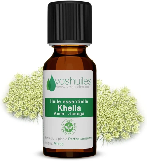 Voshuiles - Huile Essentielle Khella - 5ml - 100% Pure et Naturelle - HEBBD - Utilisation en Massage dans Huile Végétale - Parfum Très Aromatique - Traçabilité et Qualité - Entreprise Française Huile Essentielle Khella 5 ml (Lot de 1)