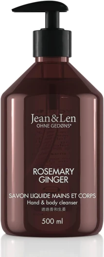 Jean & Len Hand & Body Cleanser Rosemary & Ginger, pour une expérience de nettoyage parfumée, savon pour le corps & les mains dans un flacon de qualité, parfum frais et vivifiant,500 ml