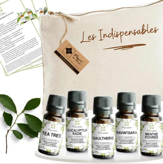 FLORESSE- TROUSSE D'Huile Essentielle les INDISPENSABLES - 100% Pure, Naturelle (TROUSSES 5 HE INDISPENSABLE) TROUSSES 5 HE INDISPENSABLE 10 ml (Lot de 1)