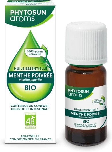 Huile Essentielle Menthe Poivrée BIO – 100 % pure et naturelle – Contribue au confort Digestif et Intestinal – 10 ml Menthe Poivrée 10 ml (Lot de 1)