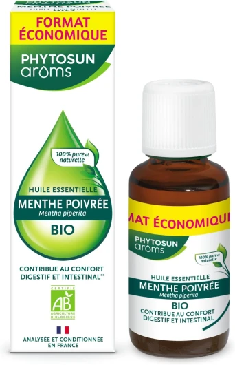 Huile Essentielle de Menthe Poivrée BIO - 100 % Pure et Naturelle - Contribue au Confort Digestif et Intestinal - 30 ml Menthe poivrée 30 ml (Lot de 1)