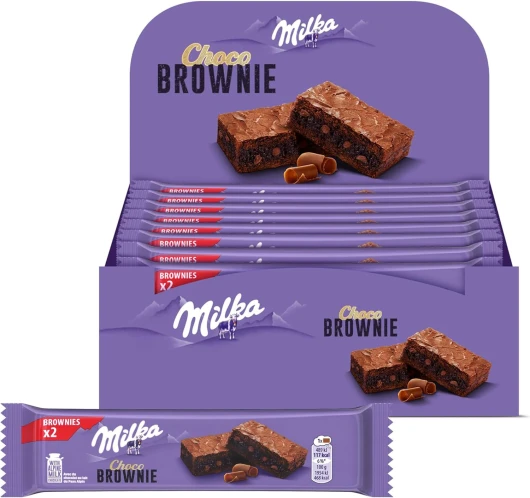 Choco Brownie - Gâteau Moelleux Chocolat au Lait Milka et Pépites de Chocolat - Lot Gâteaux Individuels - Format Familial Pratique pour le Goûter des Enfants - Présentoir de 24 Sachets de 50g Choco Brownie 50 g (Lot de 24)