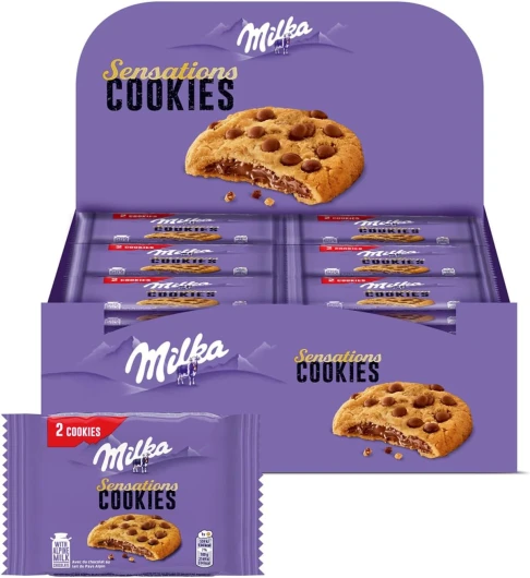 Cookies Sensations - Cookies aux Pépites de Chocolat au Lait et Cœur Chocolaté - Lot de Biscuits Individuels - Format Familial Pratique pour le Goûter - Présentoir de 24 Paquets de 2 Cookies 52 g (Lot de 24)